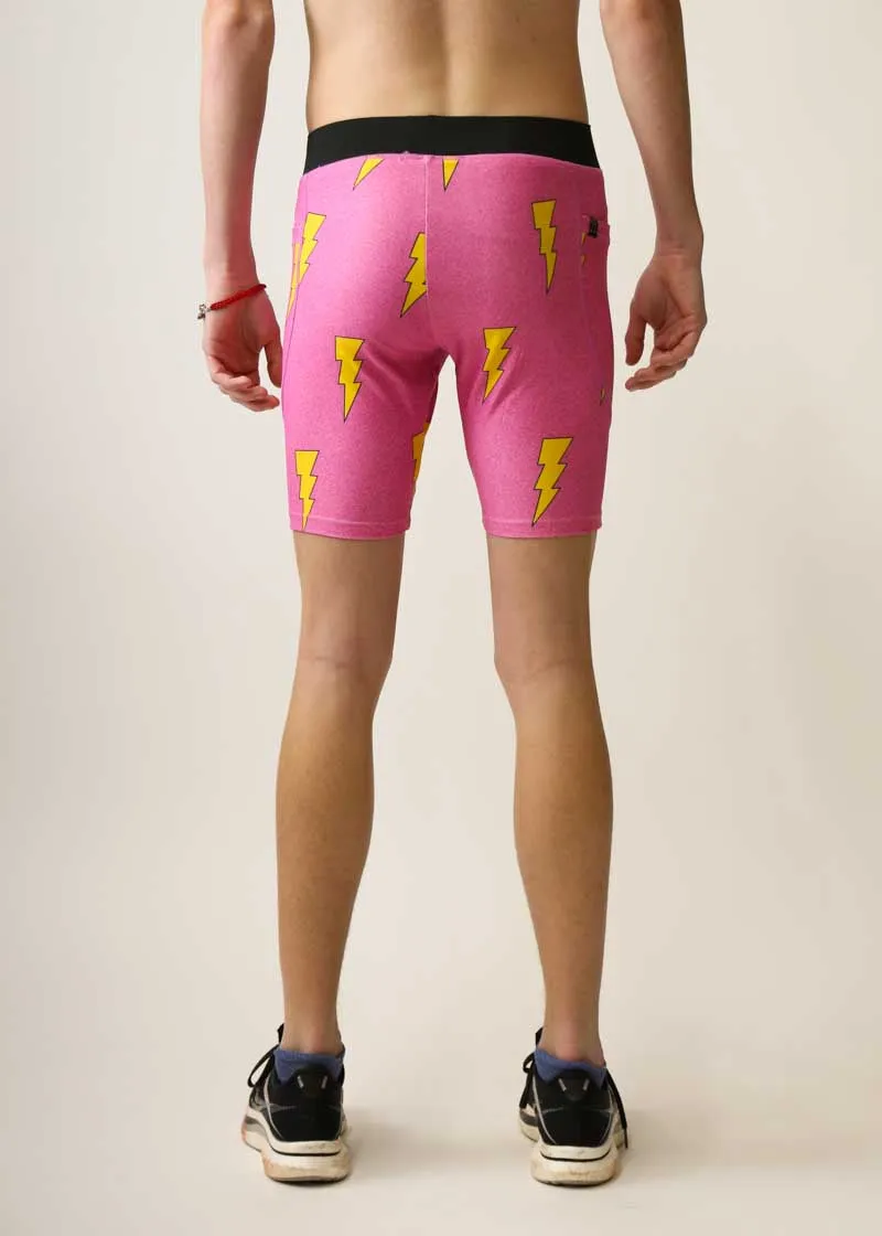 Men's Pink Bolts 8" Half Tights