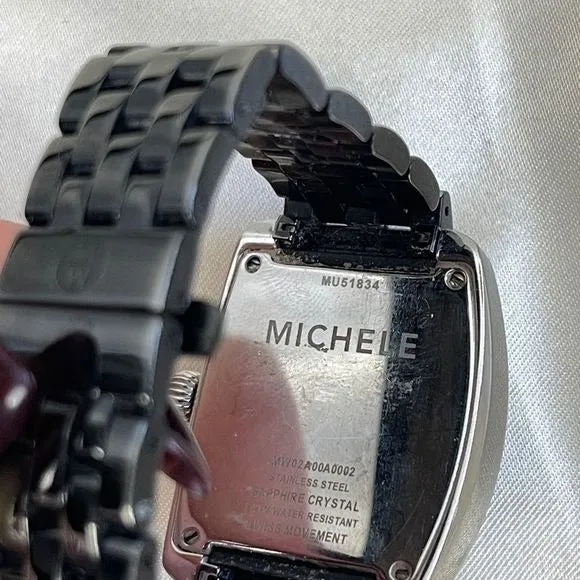 Michele silverrectangle ceramic watch with links