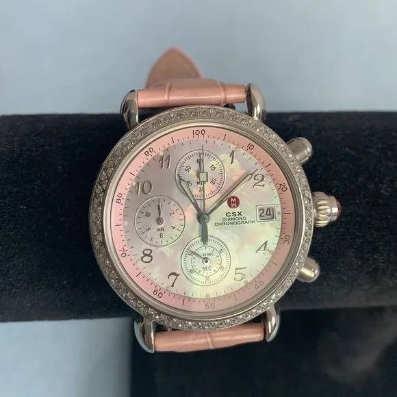 MicheleCSXmother of pearl face pink watch