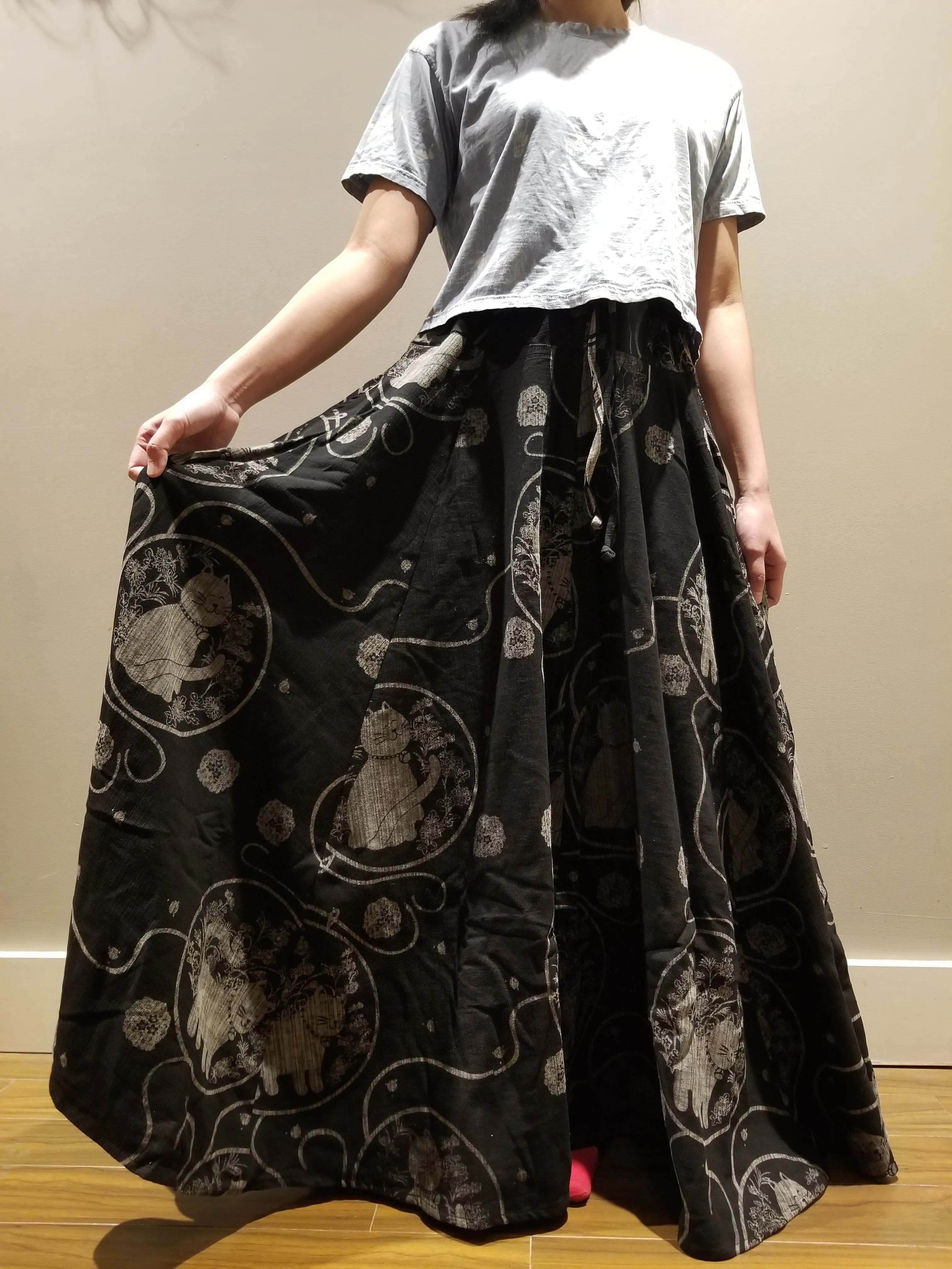 Neko Cat 8 Panel Print Long Skirts