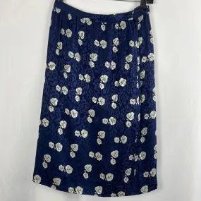 Oscar De La Renta Navy Floral Midi Silk Vintage  Skirt