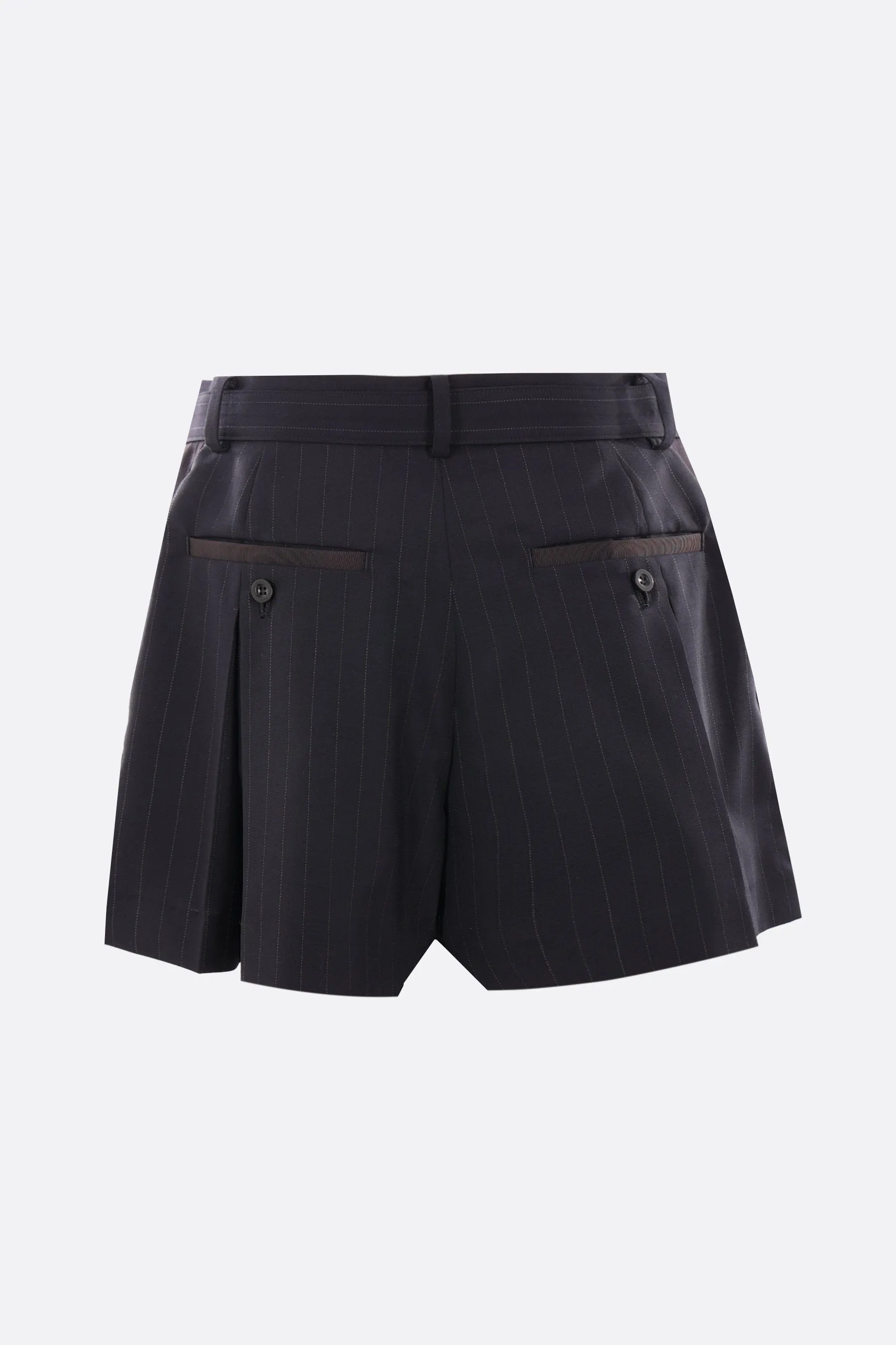 pinstriped wool blend shorts