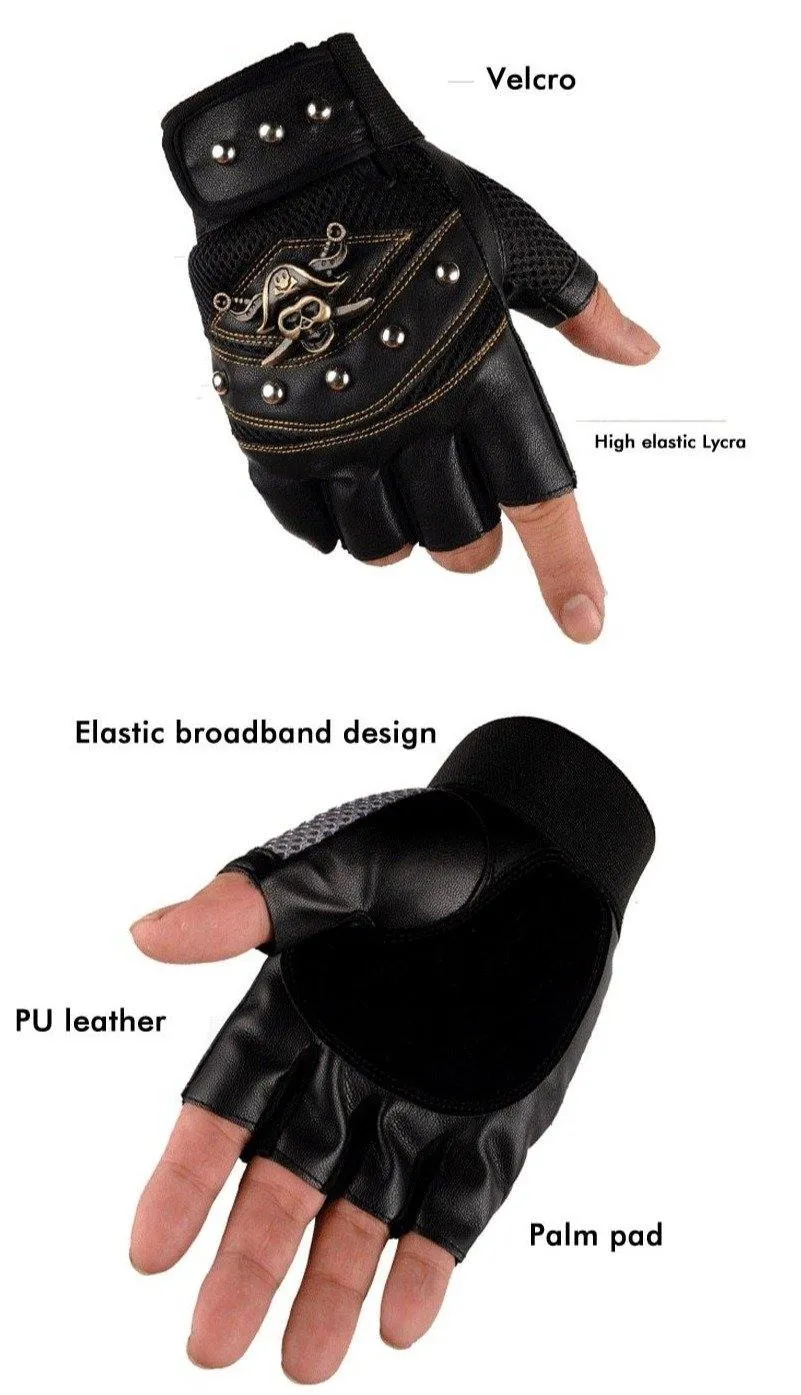 Pirate Skull Leather Gloves