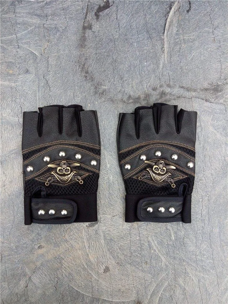 Pirate Skull Leather Gloves