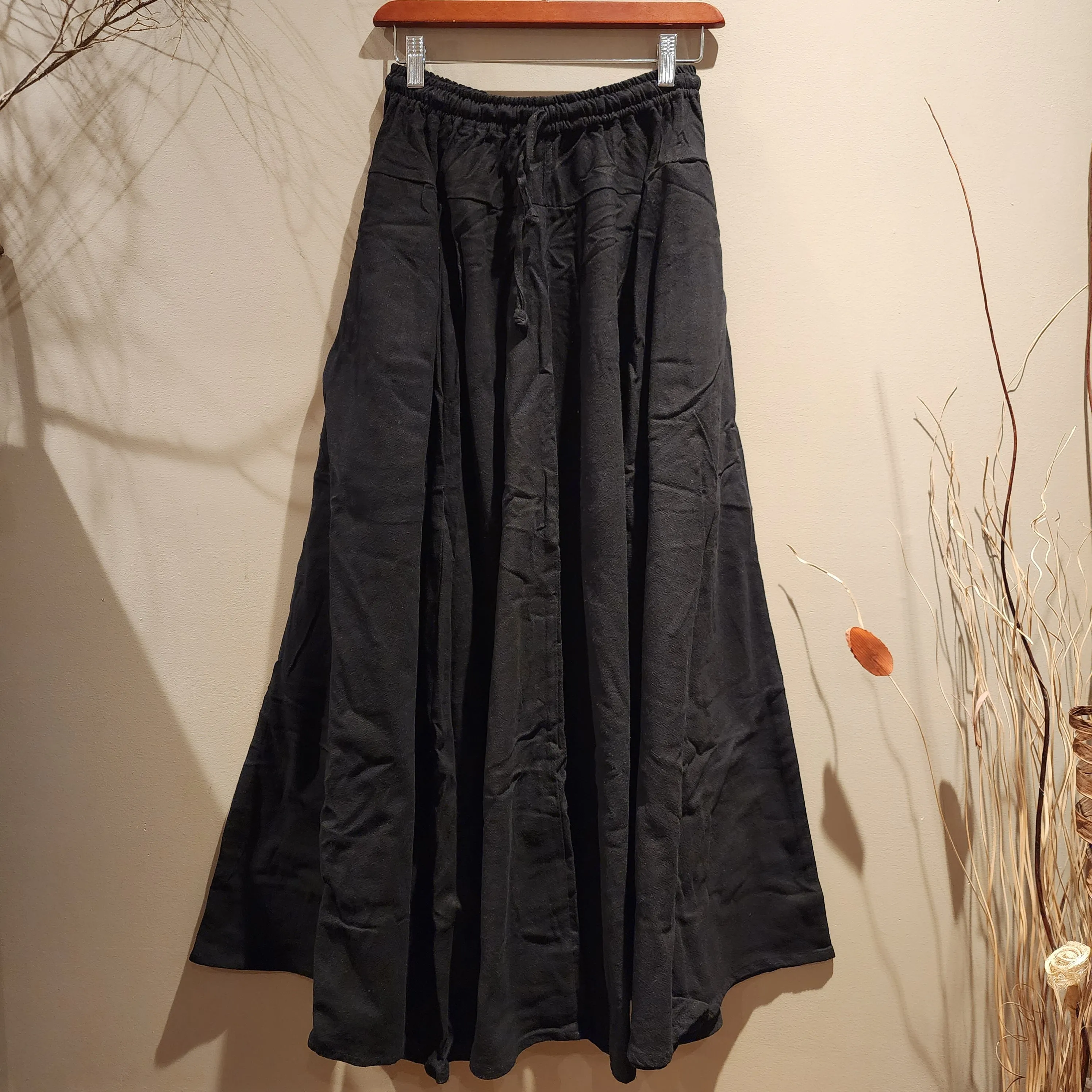 Plain Black 8 Panel Long Skirts