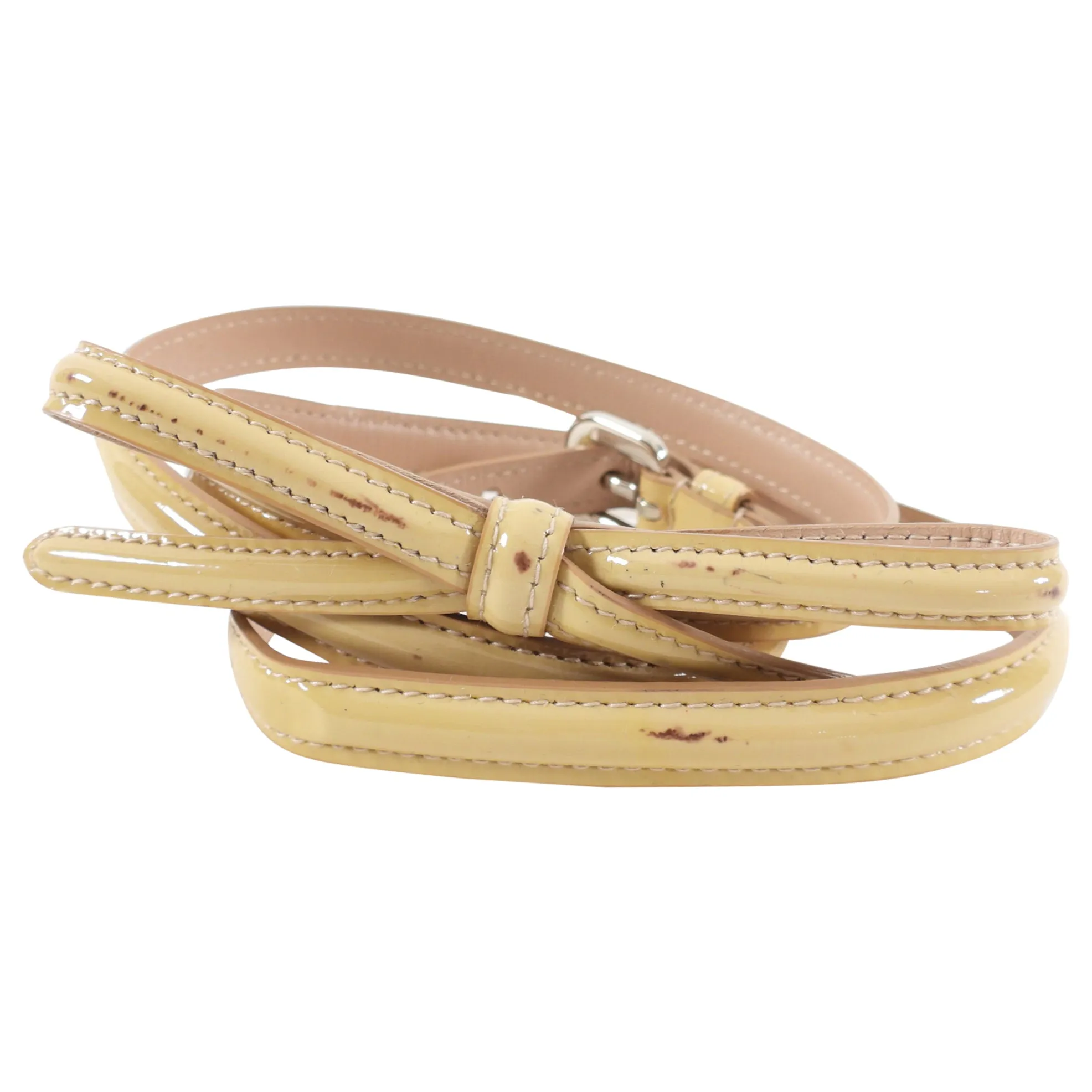 Prada Beige Patent Skinny Bow Belt - 80 / 32