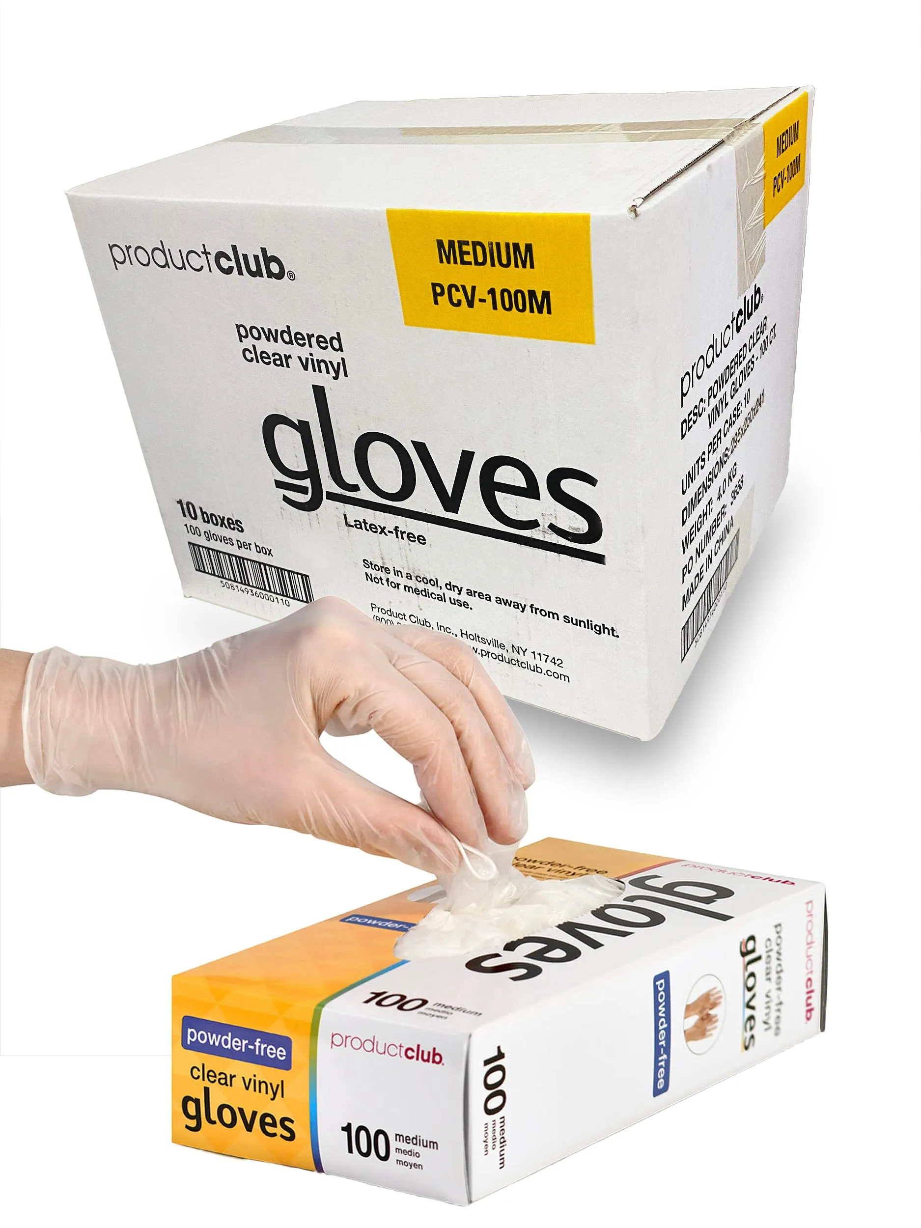 Product Club Gloves Vinyl Powdered Clear Medium 10 Boxes