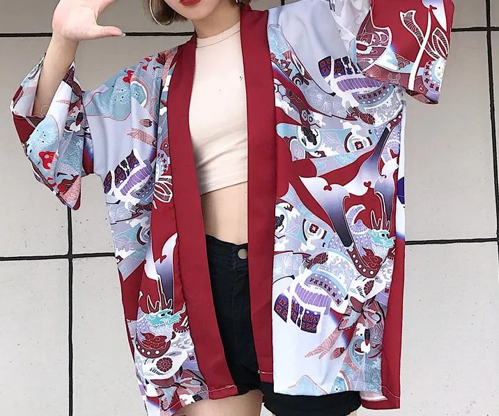 Red and White Kimono Shirt | Anime Kimono