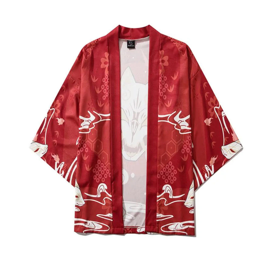 Red Kitsune Kimono Shirt | Anime Kimono