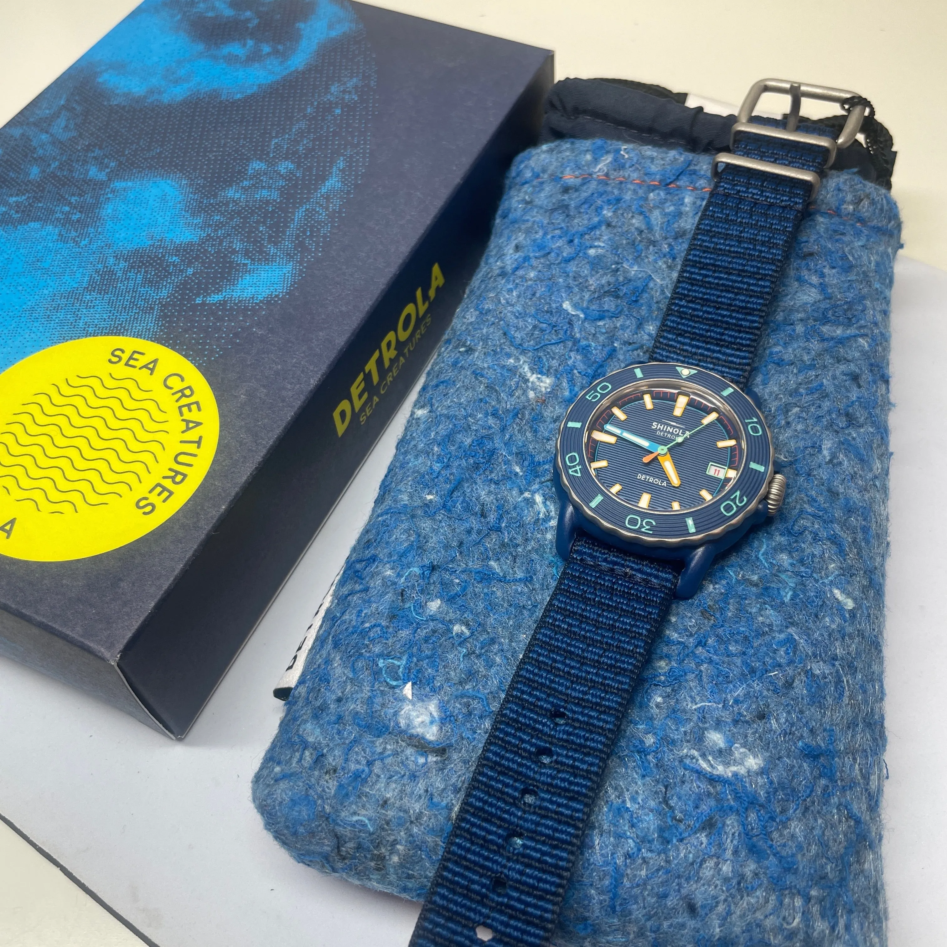 Shinola The Sea Creatures 40MM Detrola Sea Blue Dial and Strap Watch