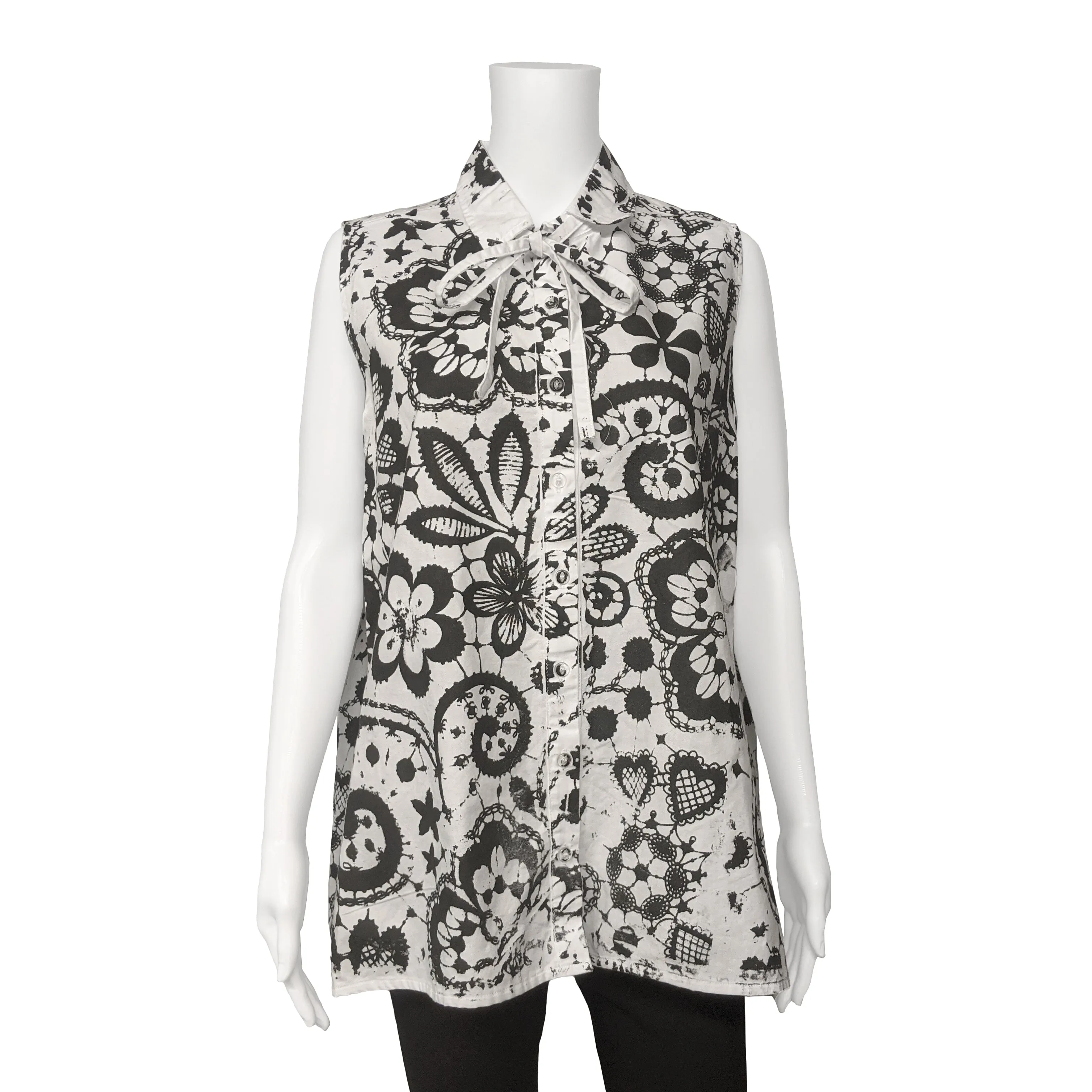 Simple Sleeveless Button Up Shirt in Black White Lace by Paper Temples