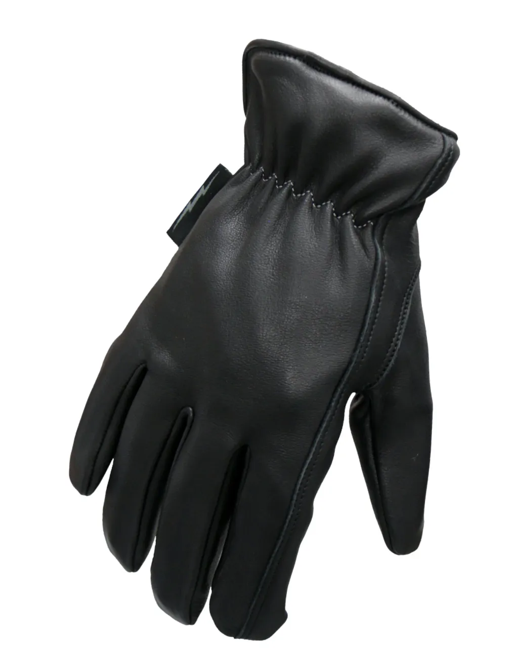 Soft Deerskin Black Leather Cruiser Gloves with Grey Check Flannel Lining