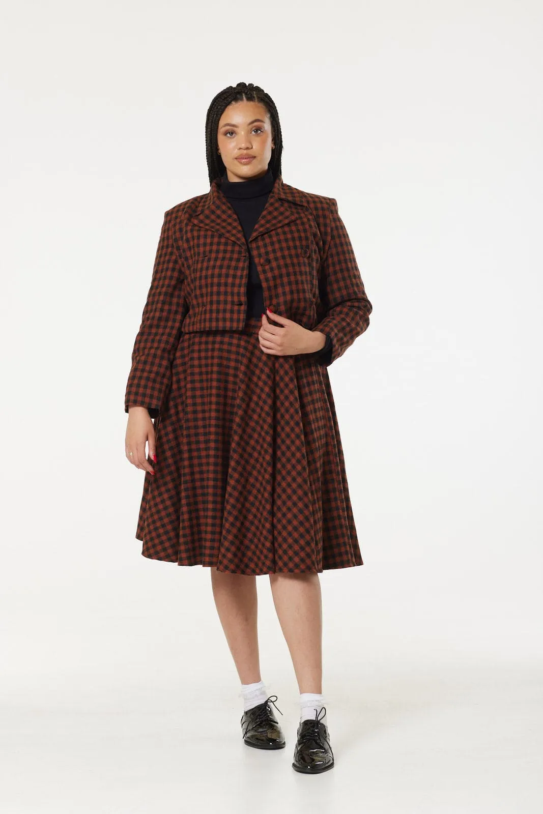 Sophie Copper and Black Check Tartan Midi Swing Skirt