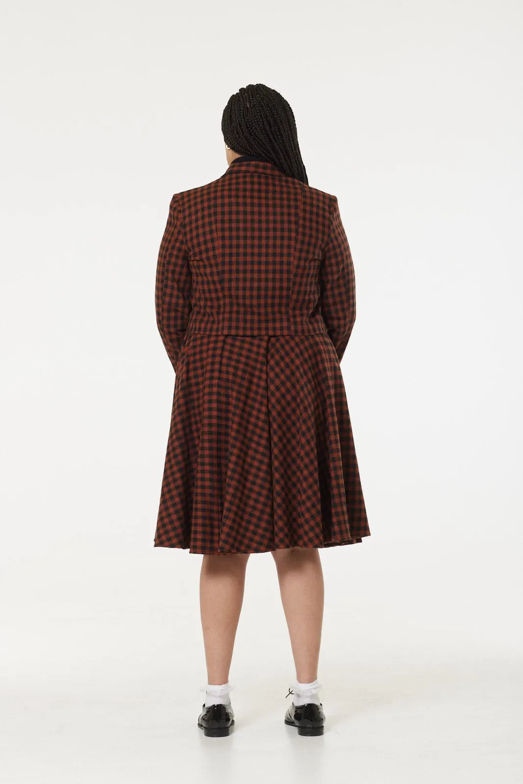 Sophie Copper and Black Check Tartan Midi Swing Skirt