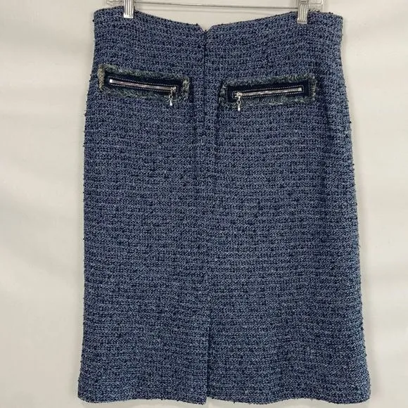 St JohnBlue Tweed w Zip Back Pockets Skirt