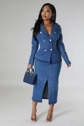 Stretch Denim Matching Skirt Set