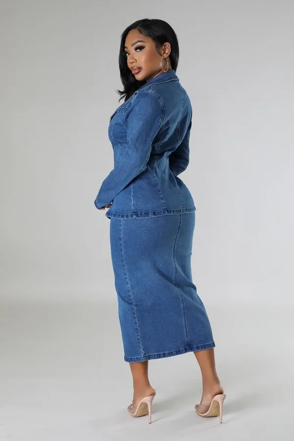 Stretch Denim Matching Skirt Set