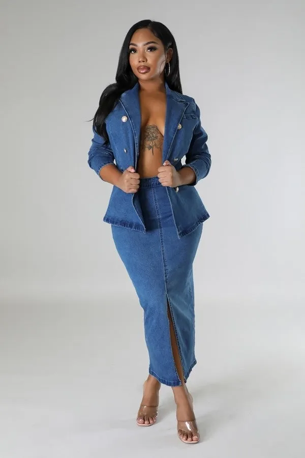 Stretch Denim Matching Skirt Set