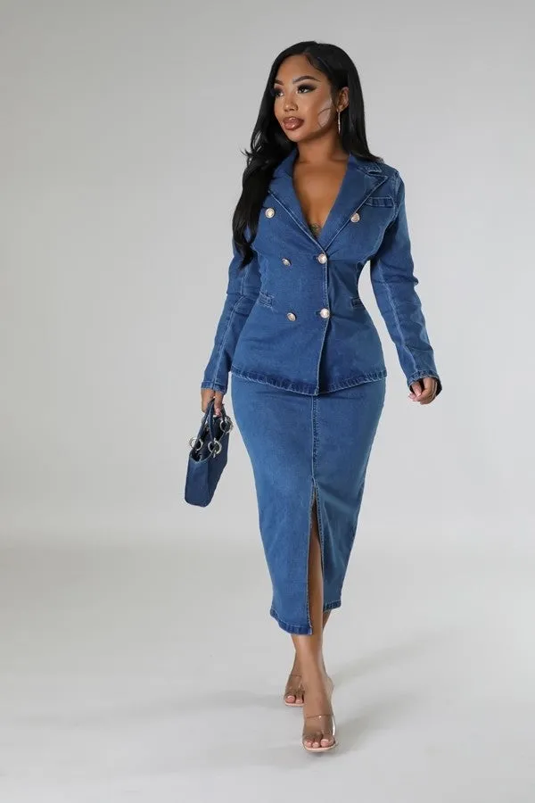 Stretch Denim Matching Skirt Set