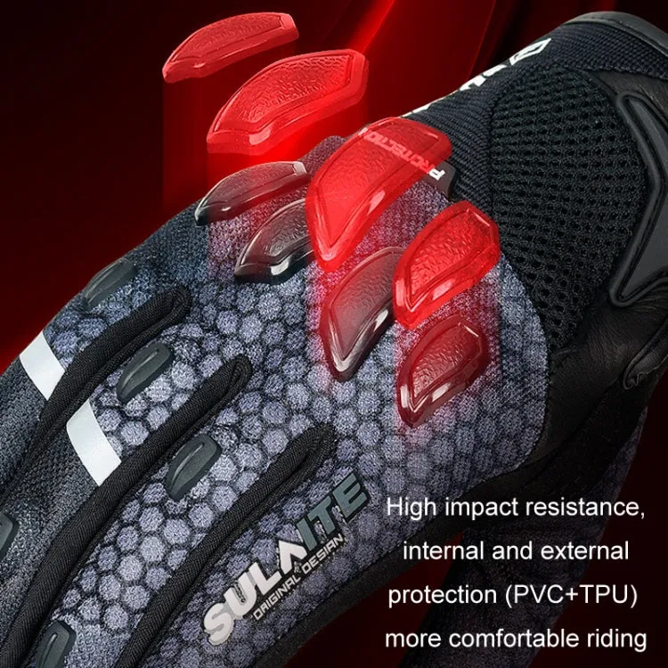 SULAITE Motorcycle Anti-fall Touch Screen Breathable Mesh Cycling Gloves, Size: XL(Black Red)