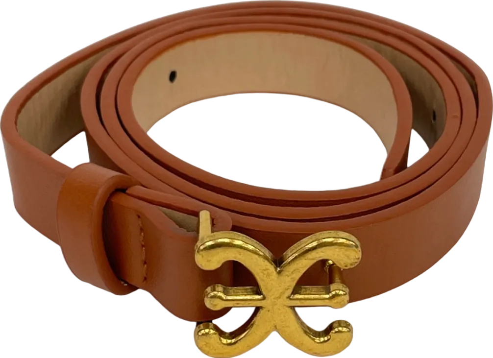 Tan Faux Leather Belt with Gold Buckle One Size