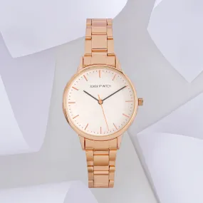 Tokyo White Dial Rosegold Metallic Strap Watch