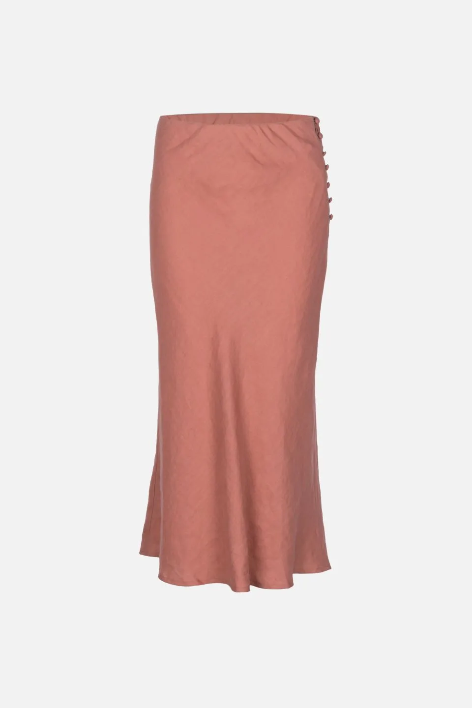 Utopia Bias Brick Linen Midi Skirt with Self Buttons