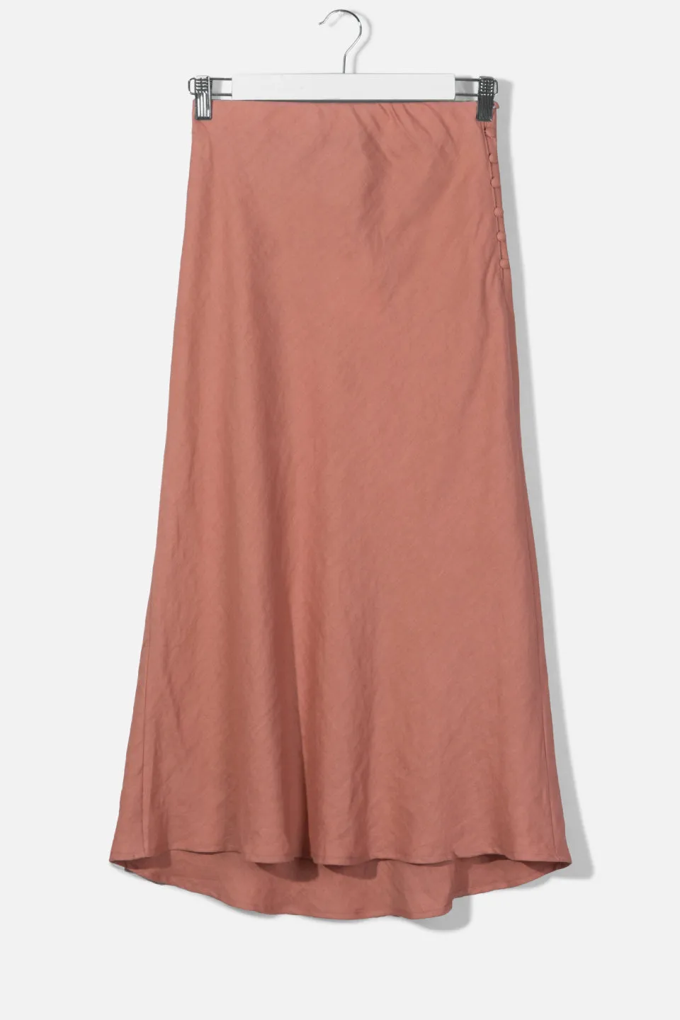 Utopia Bias Brick Linen Midi Skirt with Self Buttons