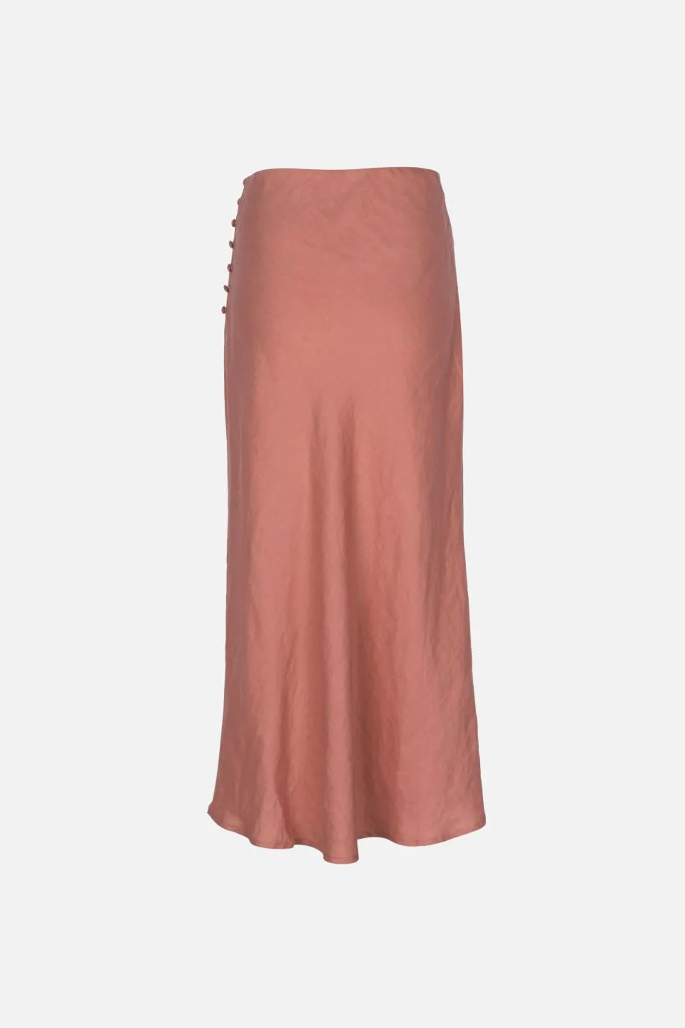 Utopia Bias Brick Linen Midi Skirt with Self Buttons