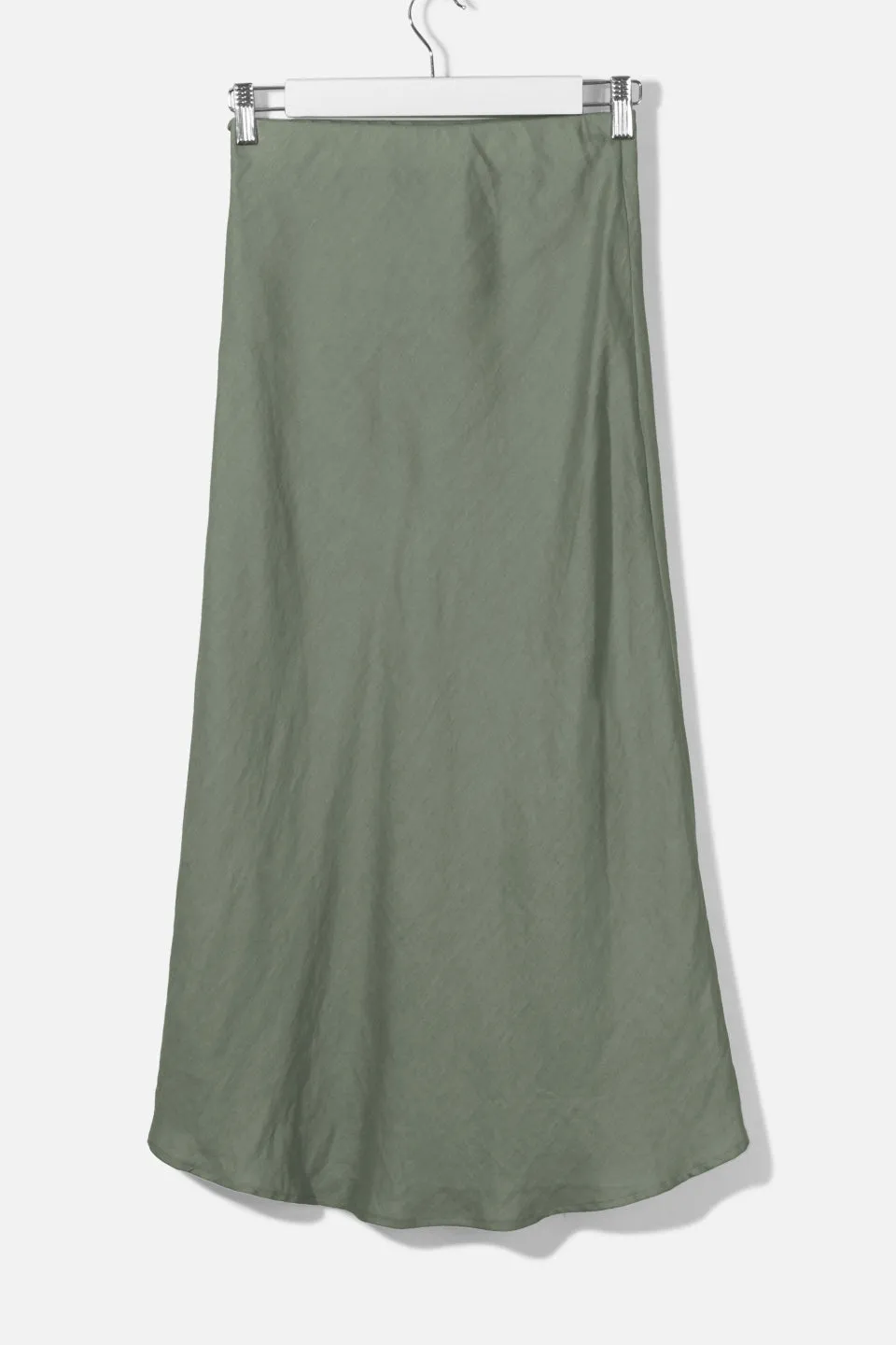 Utopia Bias Khaki Linen Midi Skirt with Self Buttons