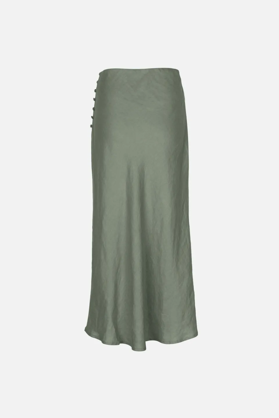 Utopia Bias Khaki Linen Midi Skirt with Self Buttons