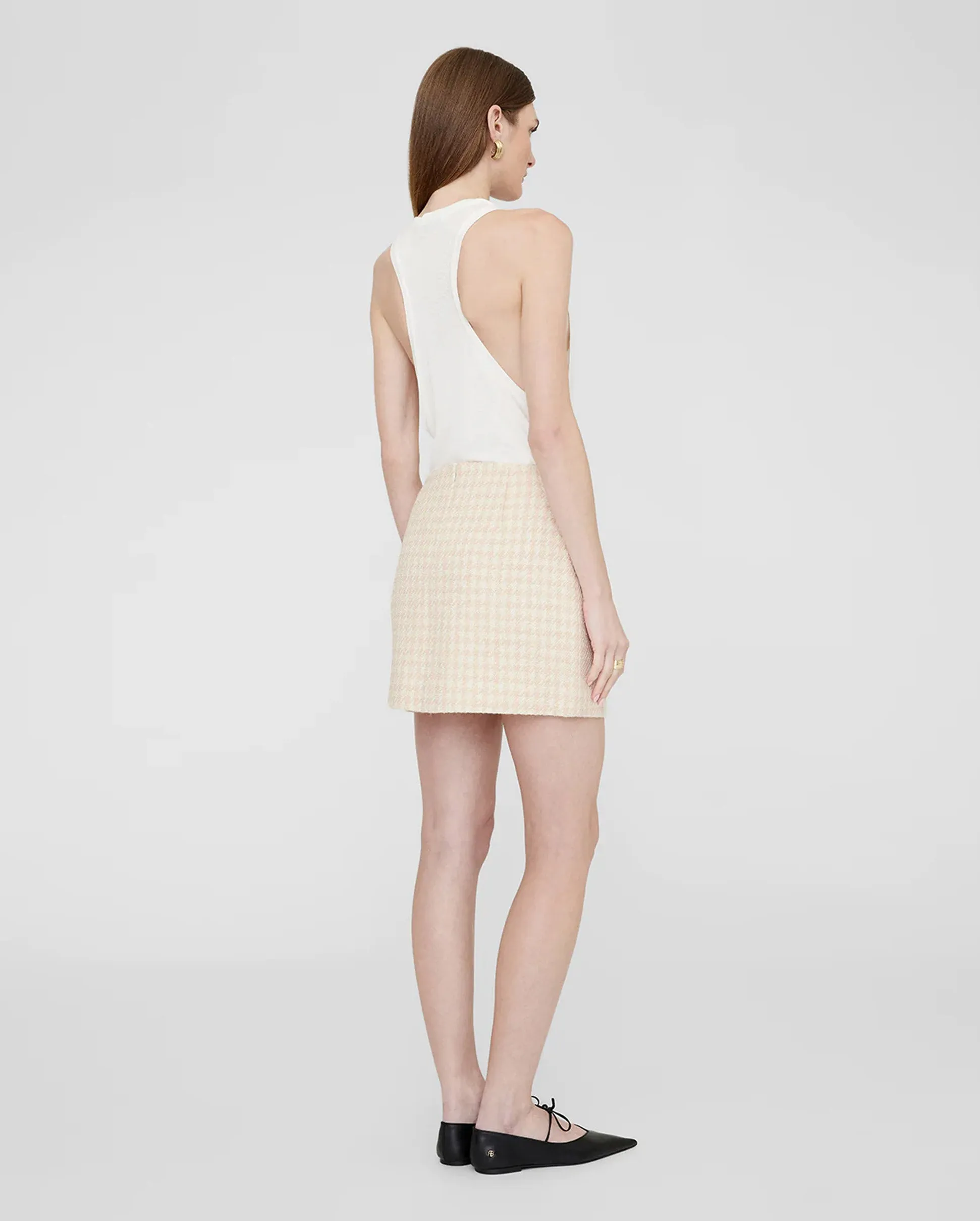 VANESSA SKIRT / CREAM AND PEACH HOUNDSTOOTH