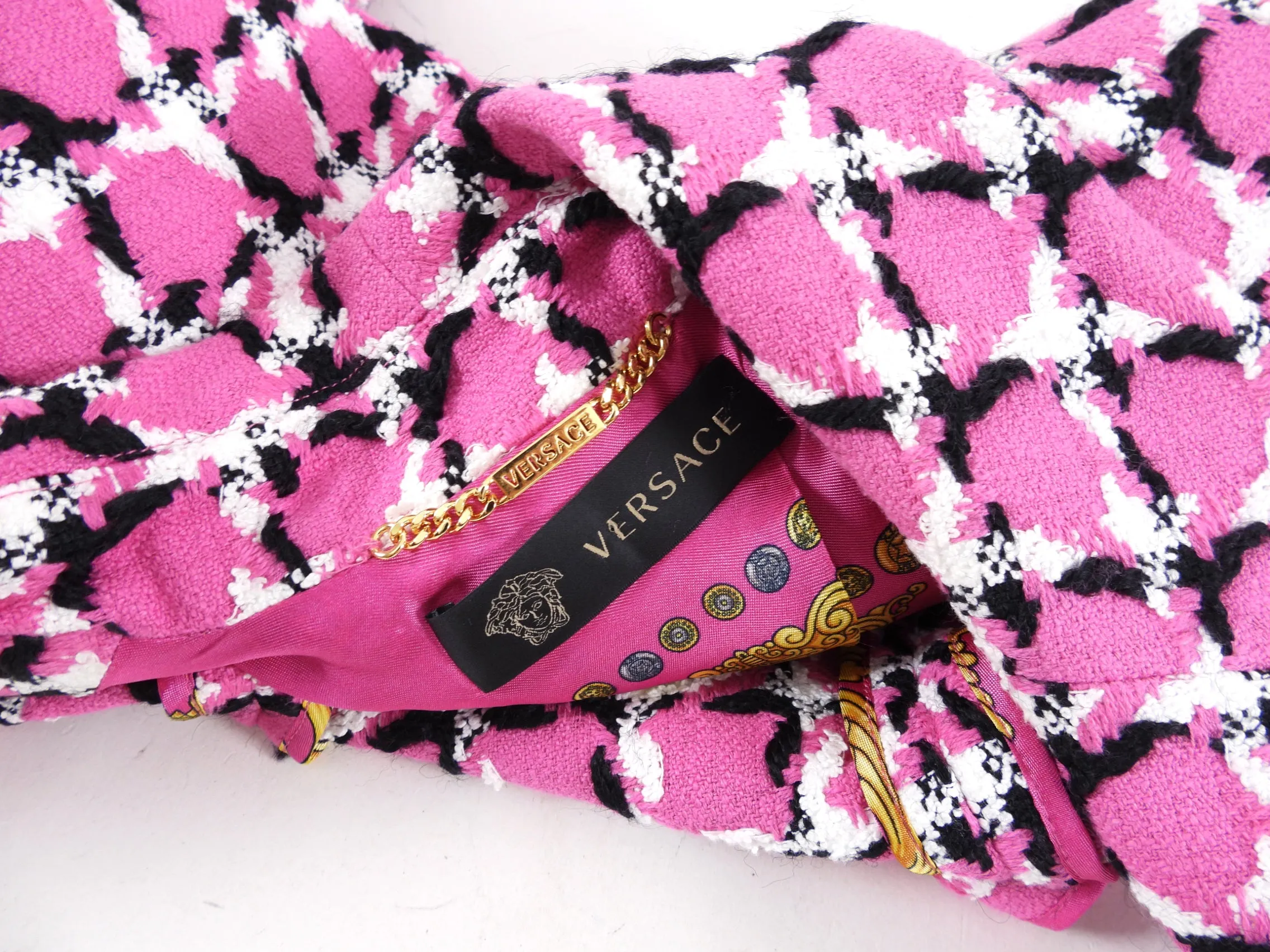 Versace Pink Tweed Blazer with Scarf Sash Detail - USA S (4/6)