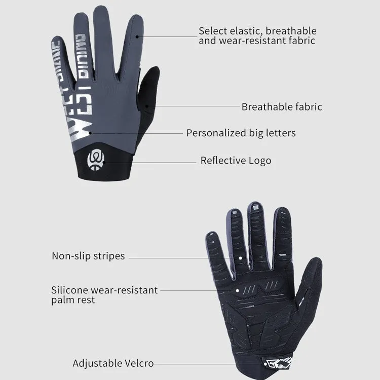 WEST BIKING YP0211214 Long Finger Shock Absorption Non-Slip Touch Screen Gloves Cycling Sports Gloves, Size: L(Gray)