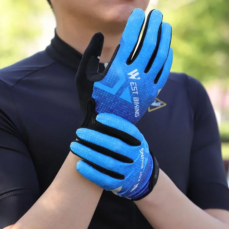 WEST BIKING YP0211216 Riding Gloves Bike Shock Absorption Touch Screen Full Finger Glove, Size: XL(Blue)