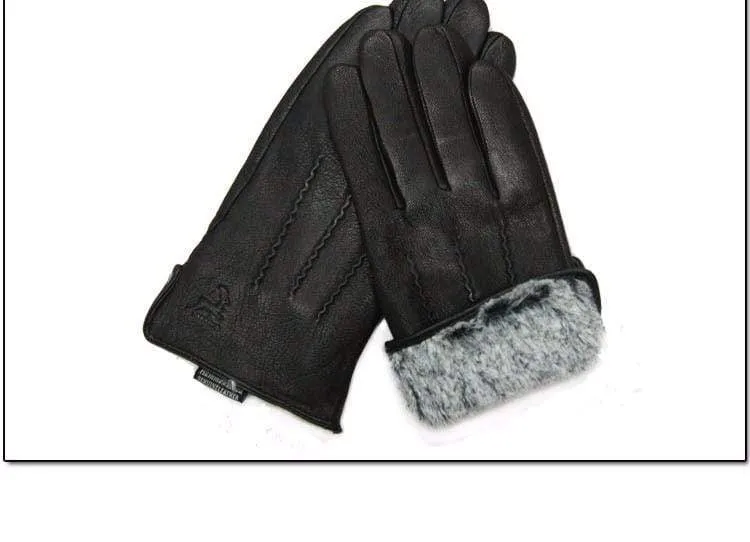 Winter men deer skin leather gloves male warm soft black sewing design men mittens imitate rabbit hair 70% wool lining-07