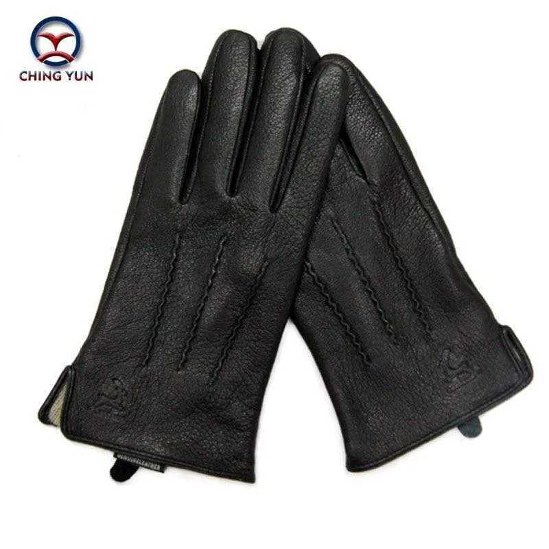 Winter men deer skin leather gloves male warm soft black sewing design men mittens imitate rabbit hair 70% wool lining-07