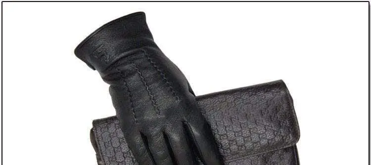 Winter men deer skin leather gloves male warm soft black sewing design men mittens imitate rabbit hair 70% wool lining-07