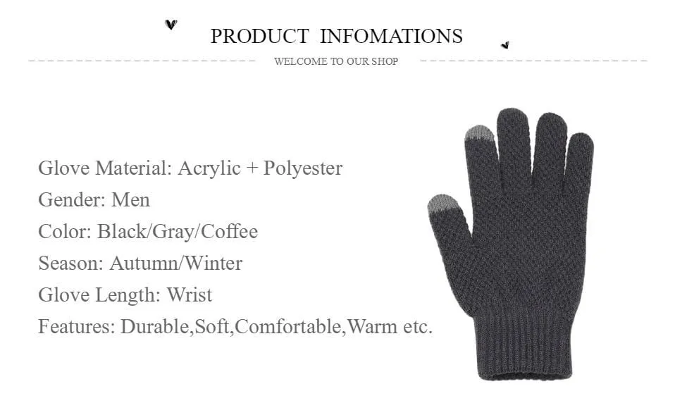 Winter Men Knitted Gloves Touch Screen High Quality Male Mitten Thicken Warm Wool Cashmere Solid Men Business Gloves Autumn