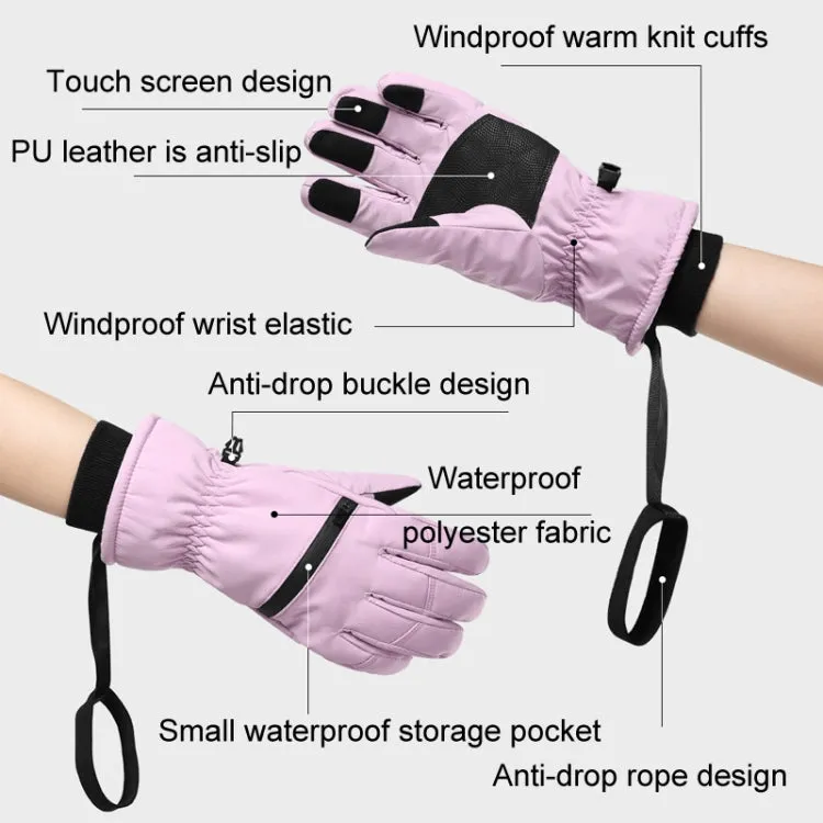 Winter Padded Ski Finger Gloves Outdoor Windproof Warm Sports Gloves, Size: L(Pink)