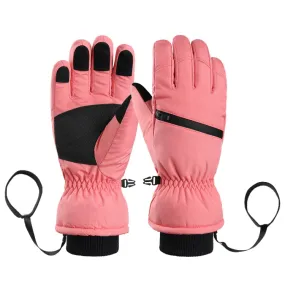 Winter Padded Ski Finger Gloves Outdoor Windproof Warm Sports Gloves, Size: L(Pink)