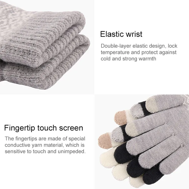 Winter Touch Screen Gloves Women Men Warm Stretch Knit Mittens Imitation Wool Thicken Full Finger Gloves(Black)