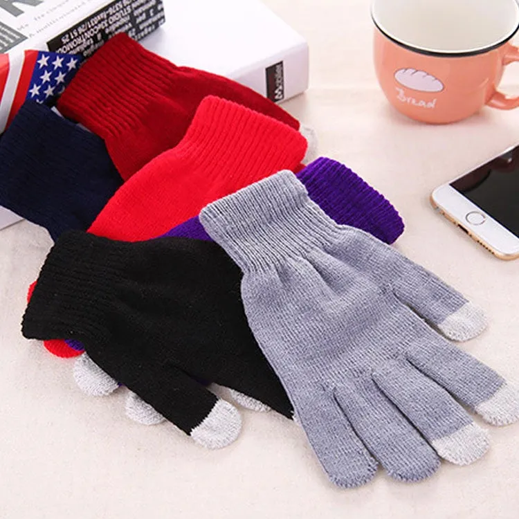 Winter Touch Screen Gloves Women Men Warm Stretch Knit Mittens Imitation Wool Thicken Full Finger Gloves(Black)