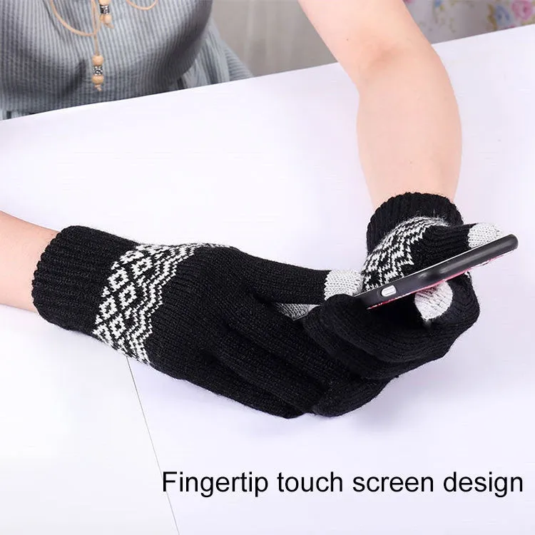 Winter Touch Screen Gloves Women Men Warm Stretch Knit Mittens Imitation Wool Thicken Full Finger Gloves(Black)