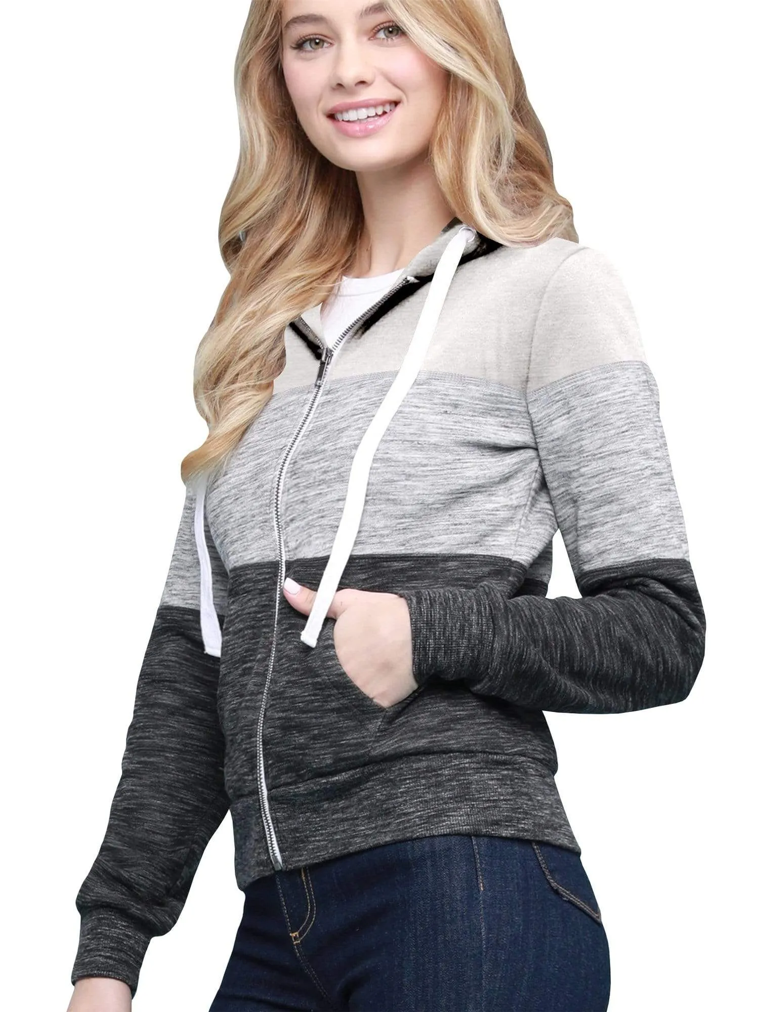 Women's Active Casual Zip-up Color Block Hoodie Sweatshirt