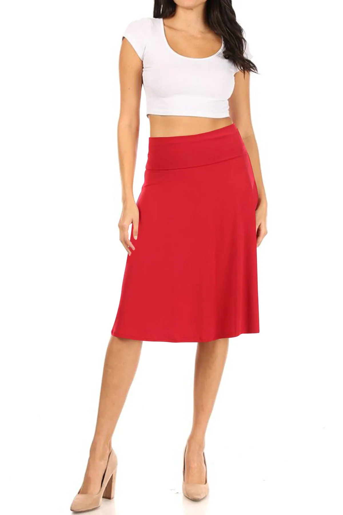 Women's Casual Stretch Foldable Waist Relaxed Fit A-Line Skirts