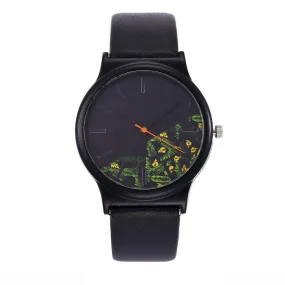 Women's Fashion Black Flower Luxury Quartz Watch