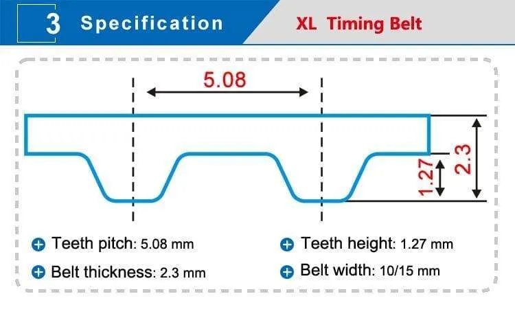 XL timing belt model-116XL/118XL/120XL/122XL/124XL/126XL/128XL/130XL belt teeth pitch 5.08mm width 10/15mm for XL timing pulley