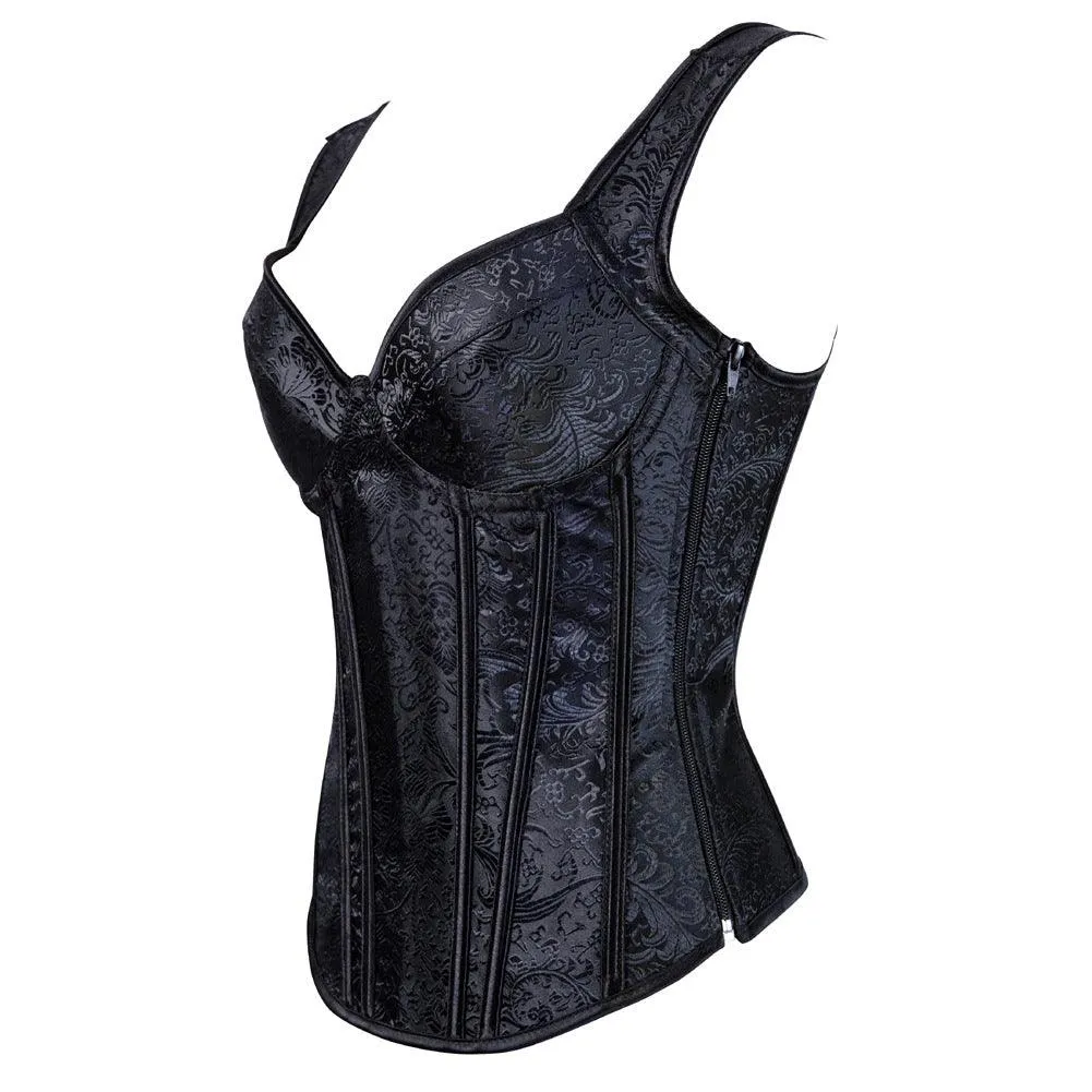 Zip Double Shoulder Print Laceless Corset Court Shaper