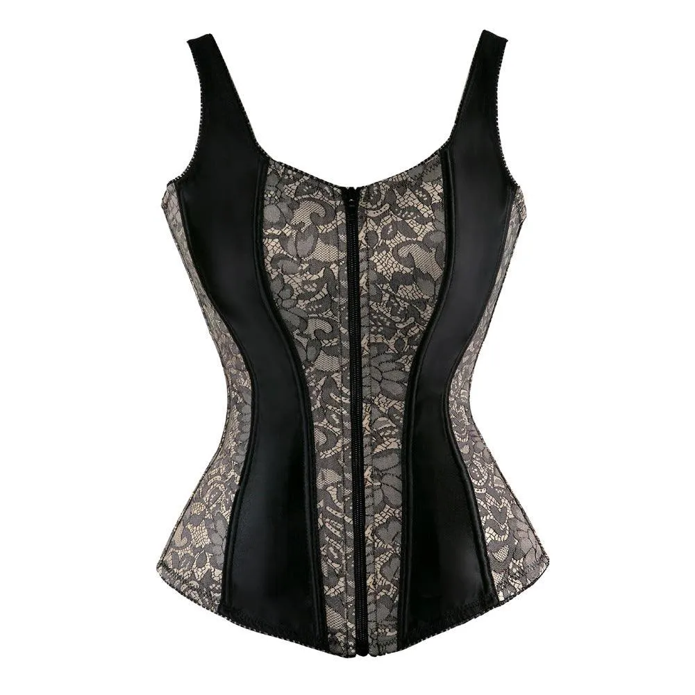 Zip Double Shoulder Print Laceless Corset Court Shaper